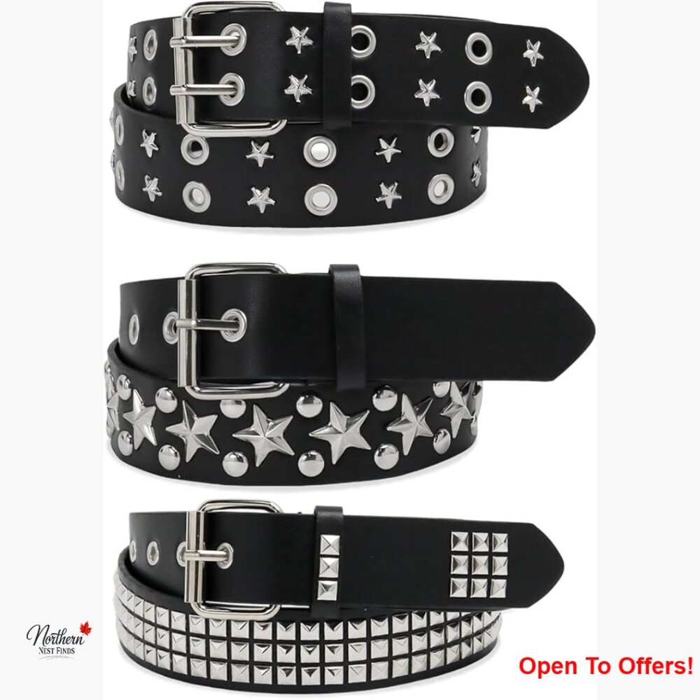3 Pcs Studded Belt Set Faux Leather Gothic Punk Rock Style